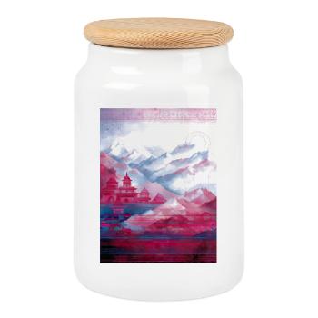 Psy-Art | Tempel im Himalaya - Keksdose mit Holzdeckel - Weiß - Vorne