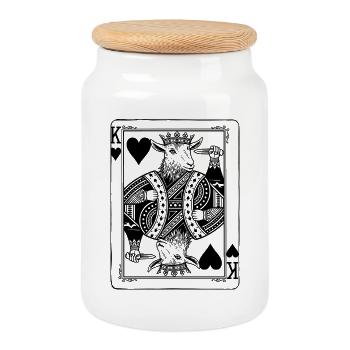 Heart King Goat - Domestic Goat Playing Card Gift - Cookie Jar with Wooden Lid - white - Front