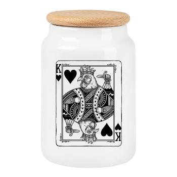 Heart King Chicken - Farm Playing Card Gift - Cookie Jar with Wooden Lid - white - Front