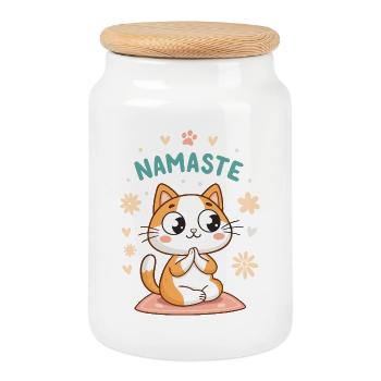 Namaste Chat Kawaï Pastel - Boîte à biscuits avec couvercle en bois - blanc - Devant
