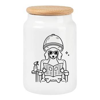 Hund Dackel beim Frisör Minimalistisch Line Art - Keksdose mit Holzdeckel - Weiß - Vorne