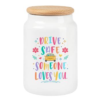 Conduis prudemment, quelqu’un t’aime - Boîte à biscuits avec couvercle en bois - blanc - Devant