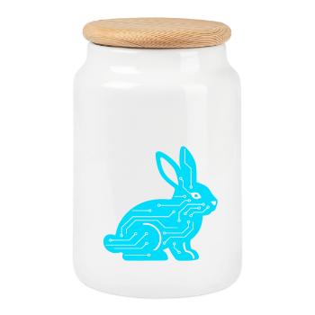 Cyber Rabbit Circuit Board Tech Vector - Cookie Jar with Wooden Lid - white - Front