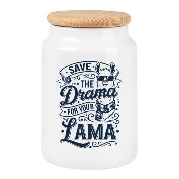 Drama sparen Lama Spruch - Keksdose mit Holzdeckel - Weiß - Vorne