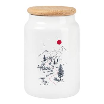 Roter Pfad durch Berglandschaft - Keksdose mit Holzdeckel - Weiß - Vorne
