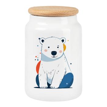 Polar Bear Polar Bear Child Baby Young Cuddle Pastel - Cookie Jar with Wooden Lid - white - Front