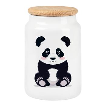 Sitting cuddly panda little cute panda bear - Cookie Jar with Wooden Lid - white - Front