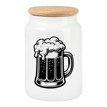 Beer stone - Cookie Jar with Wooden Lid - white - Front