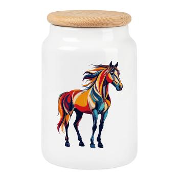 Color Explosion Colorful Horse Abstract Horse Motif - Cookie Jar with Wooden Lid - white - Front