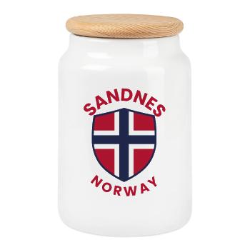 Sandnes-Norwegen-Schild - Keksdose mit Holzdeckel - Weiß - Vorne