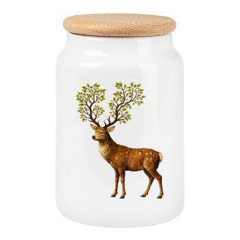 Hirsch mit Baumgeweih – Naturgeist des Waldes - Keksdose mit Holzdeckel - Weiß - Vorne