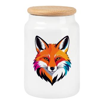 Colorful Fox Head Red Fox Face Portrait Motif - Cookie Jar with Wooden Lid - white - Front