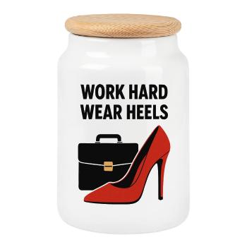Business Babe: Work Hard Wear Heels - Keksdose mit Holzdeckel - Weiß - Vorne