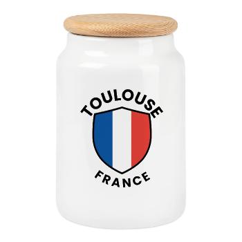 Toulouse France Coat of Arms - Cookie Jar with Wooden Lid - white - Front