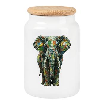 Colorful Elephant Flora - Cookie Jar with Wooden Lid - white - Front
