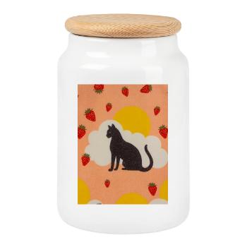 Silhouette of a cloud cat in the strawberry sun - Cookie Jar with Wooden Lid - white - Front
