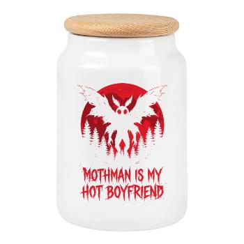 Mothman Is My Hot Boyfriend Cryptid - Cookie Jar with Wooden Lid - white - Front