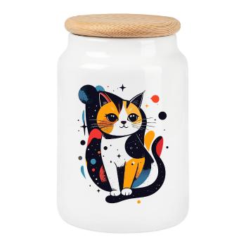 Pop-Art Katze Katzenkosmos digitale Kunst Motiv - Keksdose mit Holzdeckel - Weiß - Vorne