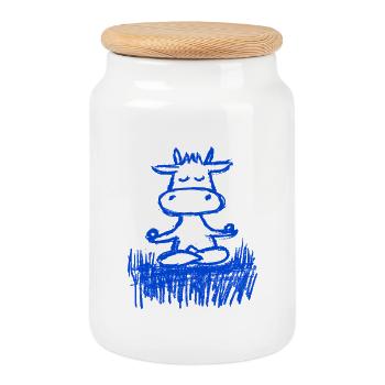 Zen cow in the meadow - Cookie Jar with Wooden Lid - white - Front