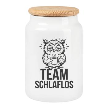 Équipe Insomniaque – Hibou Fatigué - Boîte à biscuits avec couvercle en bois - blanc - Devant