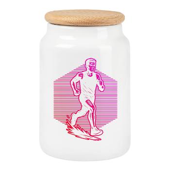 Running illustration for race - Cookie Jar with Wooden Lid - white - Front