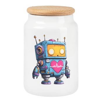 Heart Robot Neon Heart Beat - Cookie Jar with Wooden Lid - white - Front