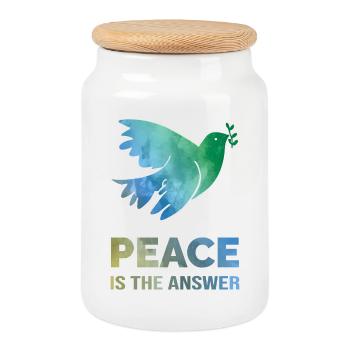 Peace Is The Answer – Watercolor Dove of Peace - Cookie Jar with Wooden Lid - white - Front