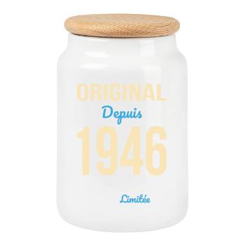 Original depuis 1946 – Anniversaire 80 ans - Boîte à biscuits avec couvercle en bois - blanc - Devant