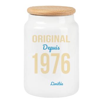 Original since 1976 – 50th anniversary - Cookie Jar with Wooden Lid - white - Front