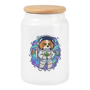 Space Weed Dog - Keksdose mit Holzdeckel - Weiß - Vorne