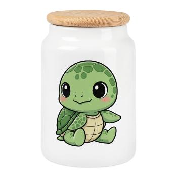 Süße Schildkröte Cartoon Lachen Freude Seerose - Keksdose mit Holzdeckel - Weiß - Vorne