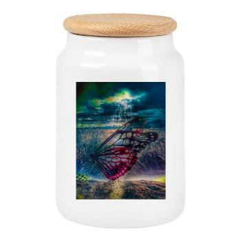 Papillon sous la Lumière de la Tempête - Boîte à biscuits avec couvercle en bois - blanc - Devant