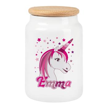 Emma, maiden name, favorite name - Cookie Jar with Wooden Lid - white - Front
