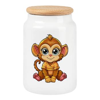 Female Monkey - Cookie Jar with Wooden Lid - white - Front