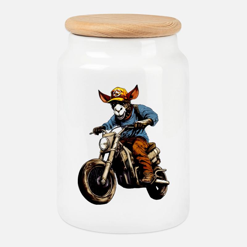 Esel Motorrad - Keksdose mit Holzdeckel - Weiß