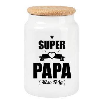 Super Papa Gift - Mòso Fè La T-shirt - Cookie Jar with Wooden Lid - white - Front