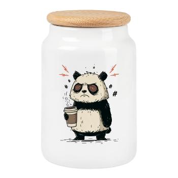 Panda Stress du Café - Boîte à biscuits avec couvercle en bois - blanc - Devant