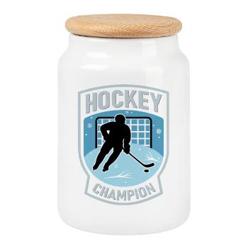 Hockey Champion  – Eishockey Fan - Cookie Jar with Wooden Lid - white - Front