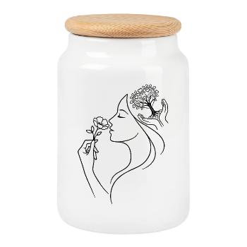 Frau Florale Natur - Keksdose mit Holzdeckel - Weiß - Vorne