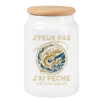 Pêche Vintage Angler - Boîte à biscuits avec couvercle en bois - blanc - Devant