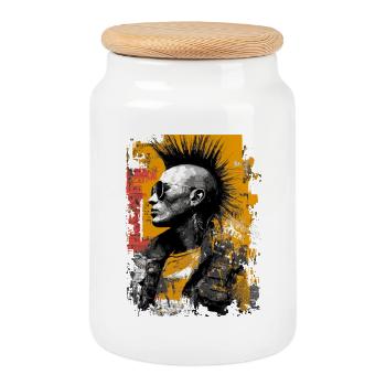 Punk avec crête - Boîte à biscuits avec couvercle en bois - blanc - Devant