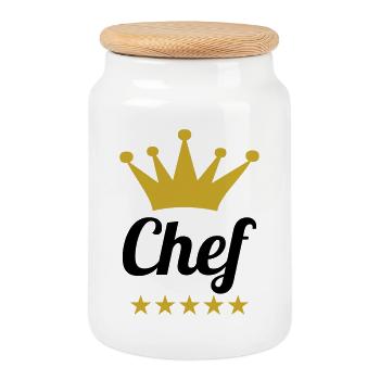 Toque Chef - Cuisine - Cuisinier - Boîte à biscuits avec couvercle en bois - blanc - Devant
