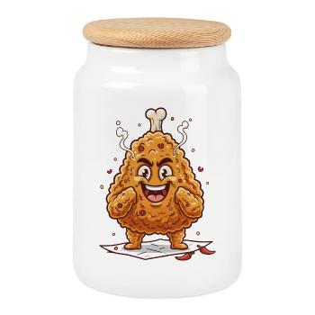 Giggling chicken breading - Cookie Jar with Wooden Lid - white - Front