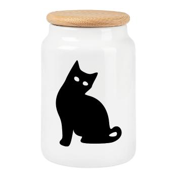 Katze Silhouette schwarz Geschenk Katzenliebhaber - Keksdose mit Holzdeckel - Weiß - Vorne