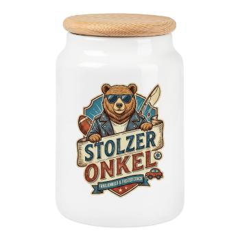 Proud Uncle Bear – Leisure Hero - Cookie Jar with Wooden Lid - white - Front