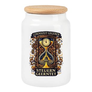 Lifetime given taxes harvested - Cookie Jar with Wooden Lid - white - Front