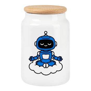 AI Human Fan Club Hovering Robot - Cookie Jar with Wooden Lid - white - Front