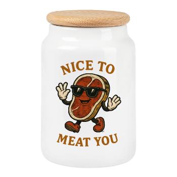 Nice to Meat You Steak Cartoon - Keksdose mit Holzdeckel - Weiß - Vorne