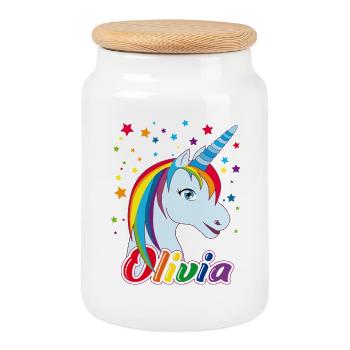 Unicorn Olivia Rainbow - Cookie Jar with Wooden Lid - white - Front