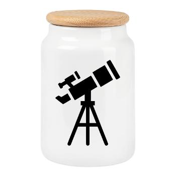Telescope Silhouette Stars - Cookie Jar with Wooden Lid - white - Front